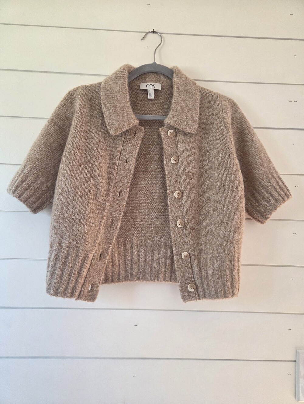 COS Short-Sleeve Button Cardigan in Beige-Taupe Size S